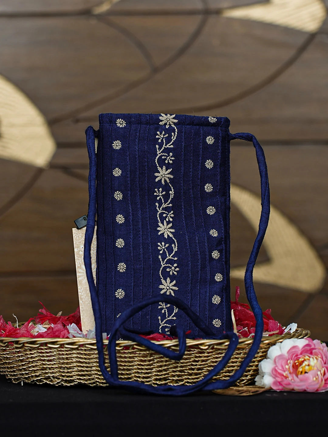 Ada Hand Embroidered Navy Blue Silk Lucknowi Chikankari Mobile Cover 01A917601
