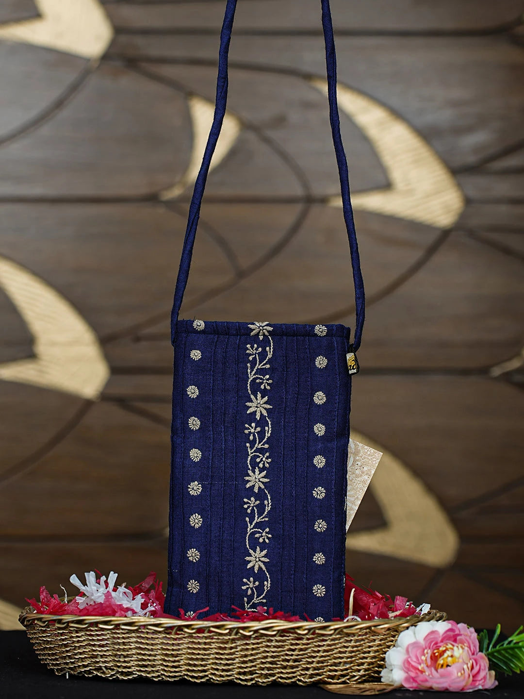 Ada Hand Embroidered Navy Blue Silk Lucknowi Chikankari Mobile Cover 01A917601