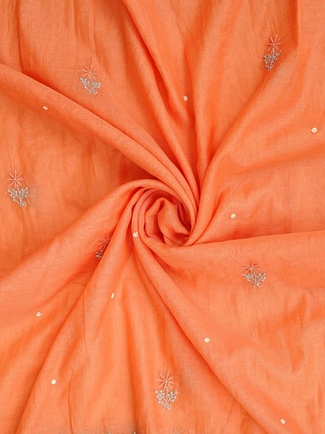 Ada Hand Embroidered Peach Orange Chanderi Lucknowi Chikankari Unstitched Kurta Dupatta Set With Zari Work 01A957267
