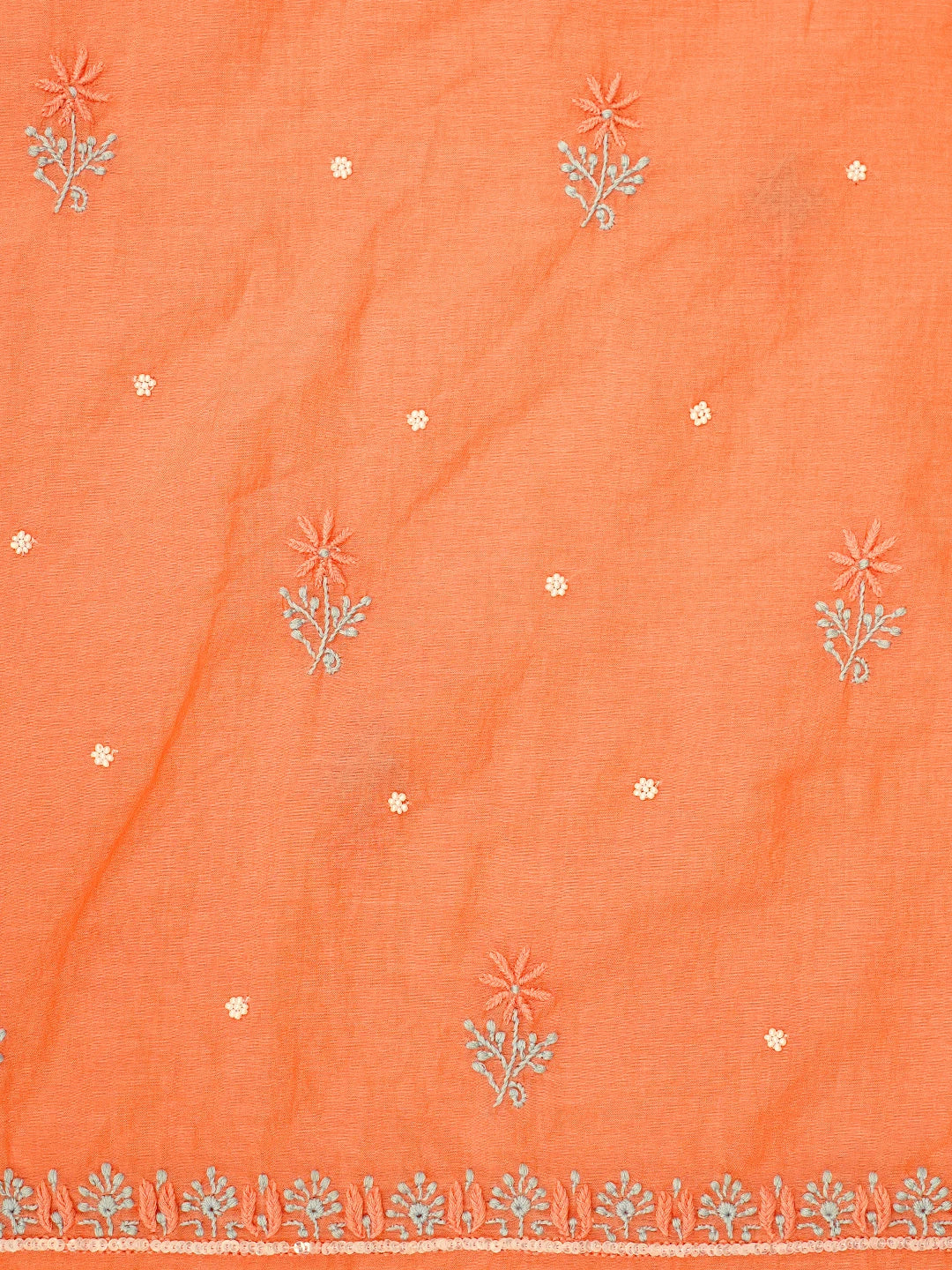 Ada Hand Embroidered Peach Orange Chanderi Lucknowi Chikankari Unstitched Kurta Dupatta Set With Zari Work 01A957267
