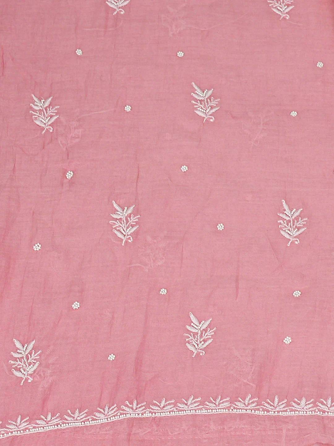 Ada Hand Embroidered Pink Chanderi Lucknowi Chikankari Unstitched Kurta Dupatta Set With Cutdana Work 01A811838