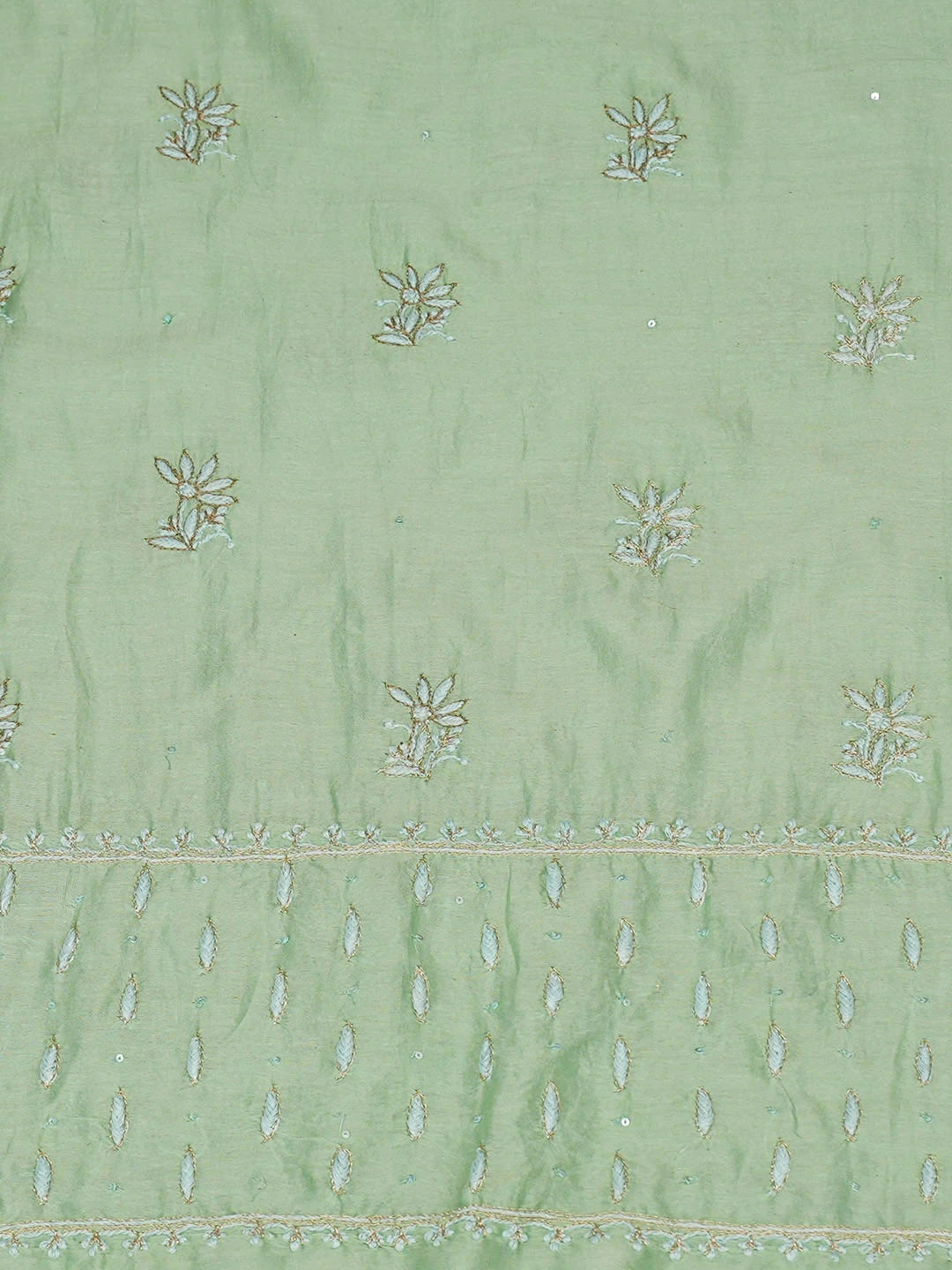 Ada Hand Embroidered Green Chanderi Lucknowi Chikankari Unstitched Kurta Dupatta Set With Sequinned Work 01A805676