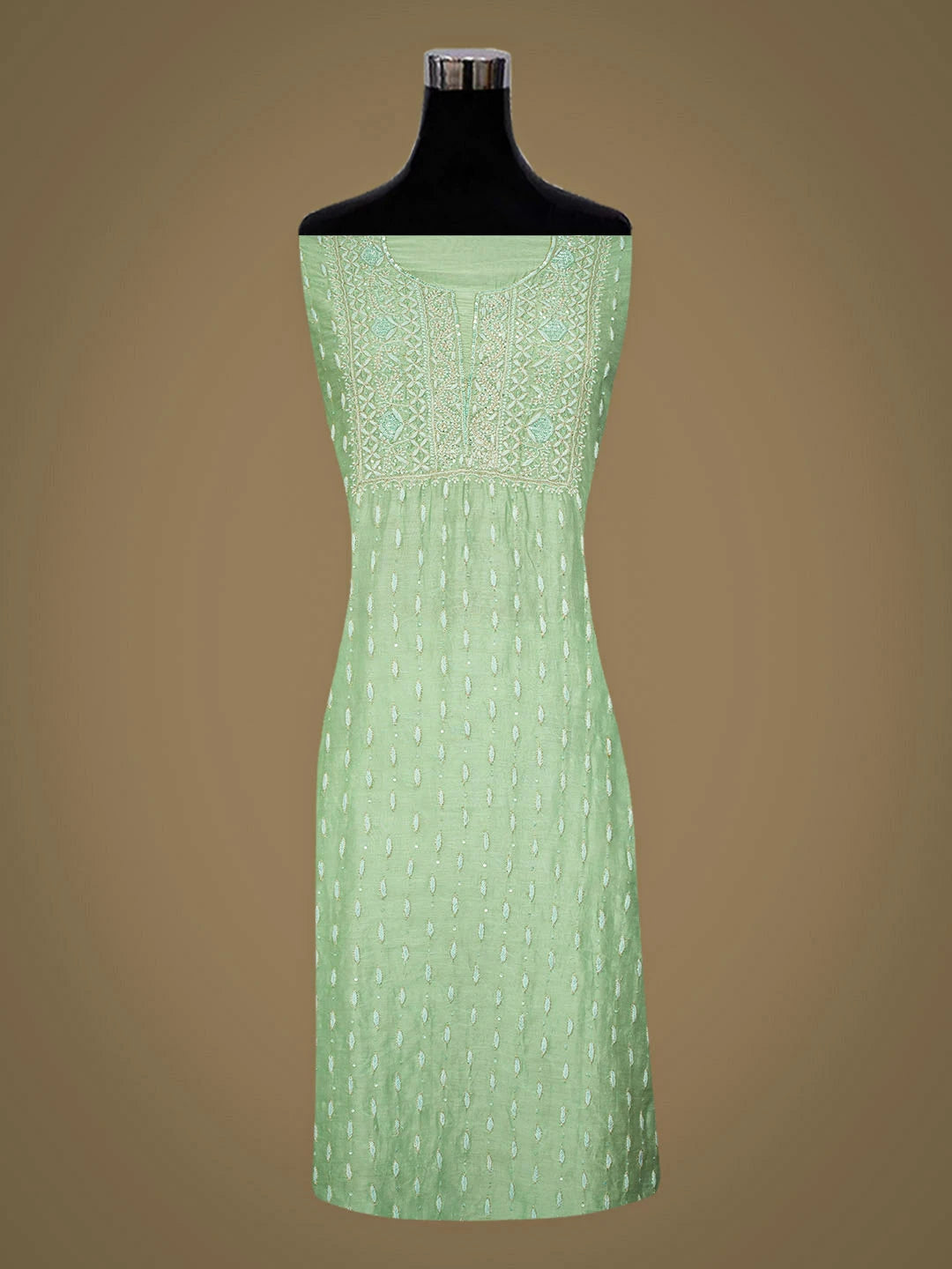 Ada Hand Embroidered Green Chanderi Lucknowi Chikankari Unstitched Kurta Dupatta Set With Sequinned Work 01A805676