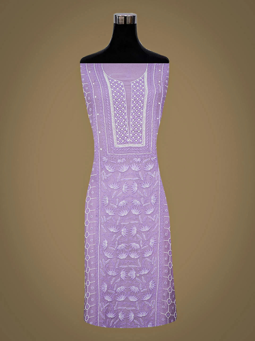 Ada Hand Embroidered Mauve Chanderi Lucknowi Chikankari Unstitched Kurta Dupatta Set With Pearl Work 01A819262