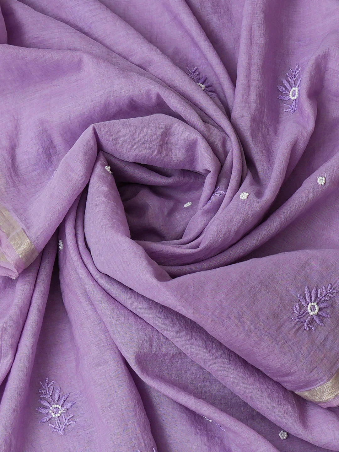 Ada Hand Embroidered Mauve Chanderi Lucknowi Chikankari Unstitched Kurta Dupatta Set With Pearl Work 01A819262