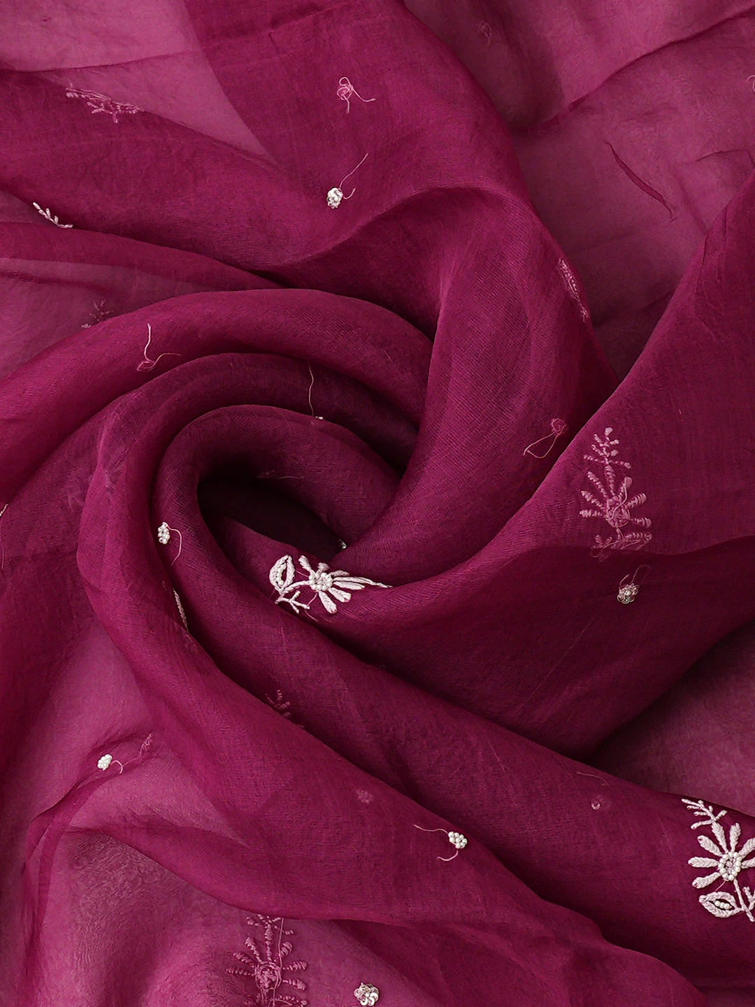 Ada Hand Embroidered Onion Pink Organza Lucknowi Chikankari Unstitched Kurta Dupatta Set With Sequinned Work 01A939351