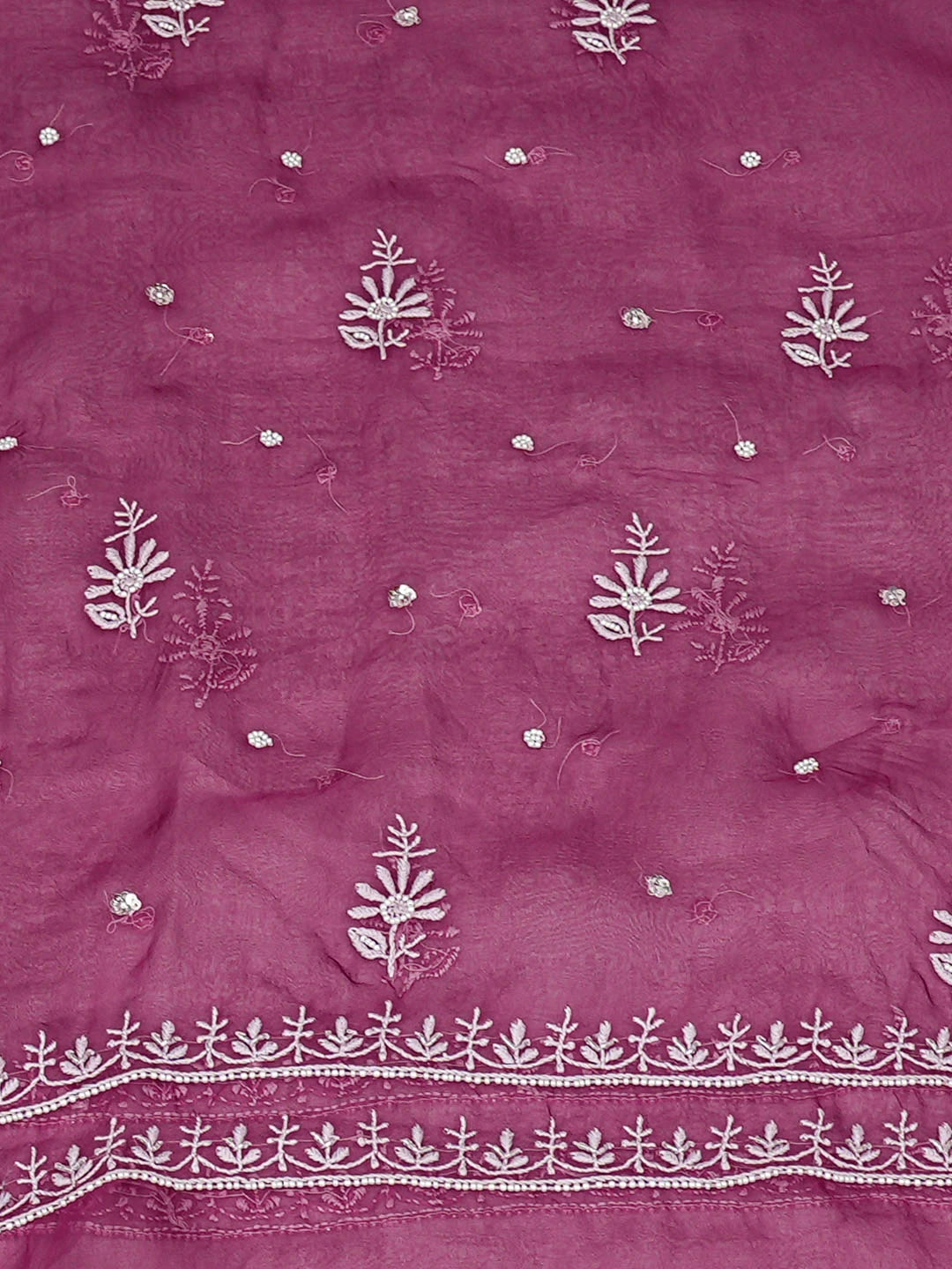 Ada Hand Embroidered Onion Pink Organza Lucknowi Chikankari Unstitched Kurta Dupatta Set With Sequinned Work 01A939351