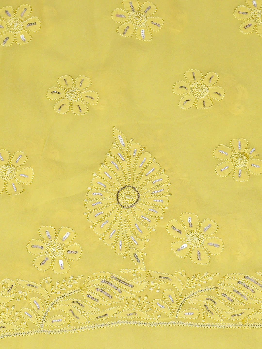 Ada Hand Embroidered Yellow Viscose Georgette Lucknowi Chikankari Unstitched Kurta Dupatta Set With Pearl Work 01A354560