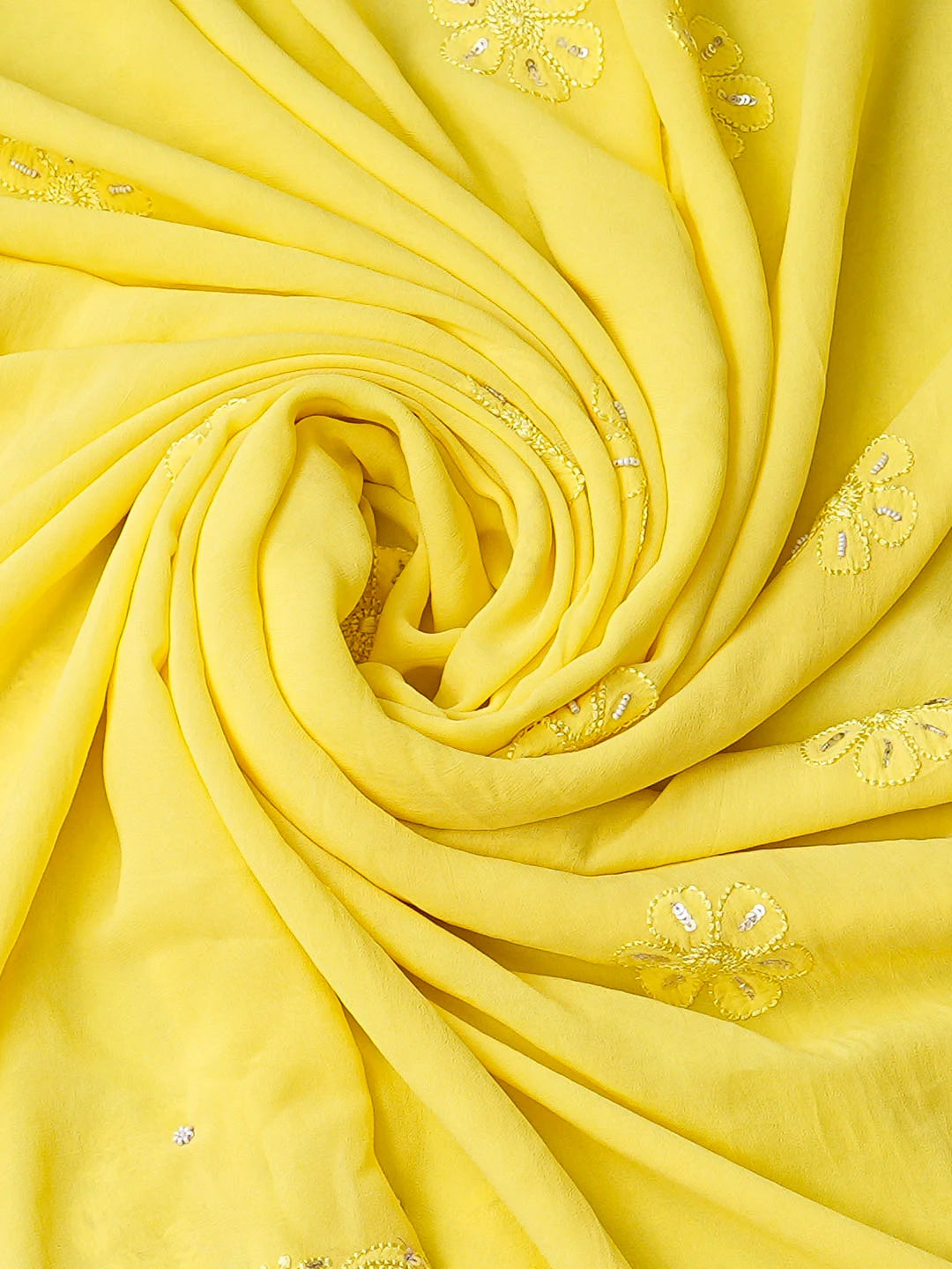 Ada Hand Embroidered Yellow Viscose Georgette Lucknowi Chikankari Unstitched Kurta Dupatta Set With Pearl Work 01A354560