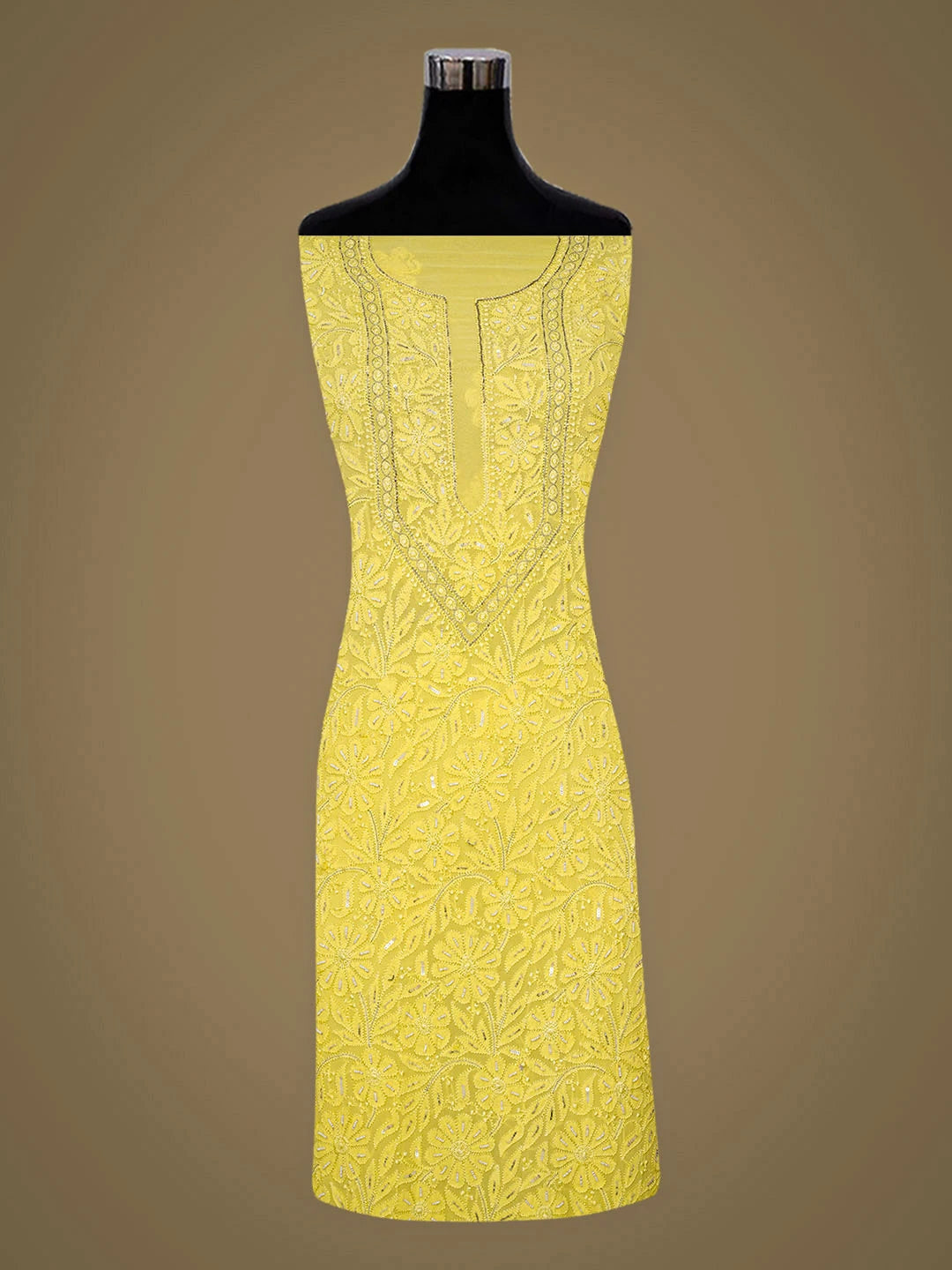 Ada Hand Embroidered Yellow Viscose Georgette Lucknowi Chikankari Unstitched Kurta Dupatta Set With Pearl Work 01A354560