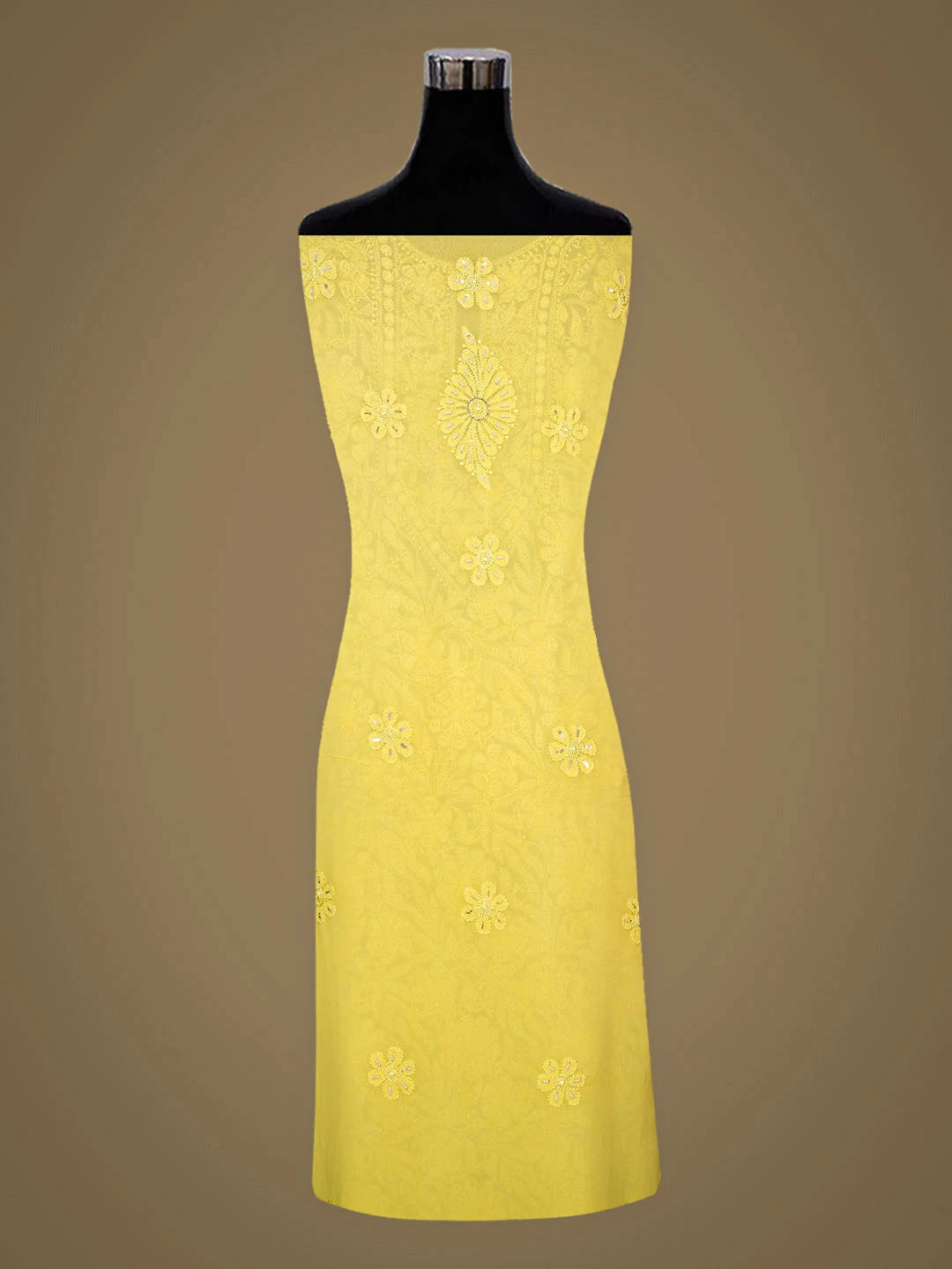 Ada Hand Embroidered Yellow Viscose Georgette Lucknowi Chikankari Unstitched Kurta Dupatta Set With Pearl Work 01A354560