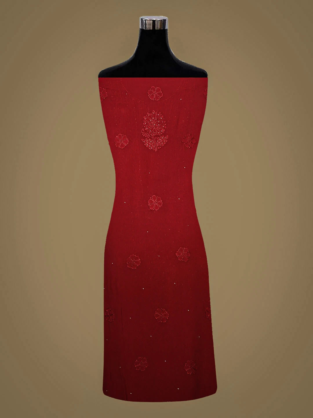 Ada Hand Embroidered Maroon Viscose Georgette Lucknowi Chikankari Unstitched Kurta Dupatta Set With Muqaish/Mukaish Work 01A933567