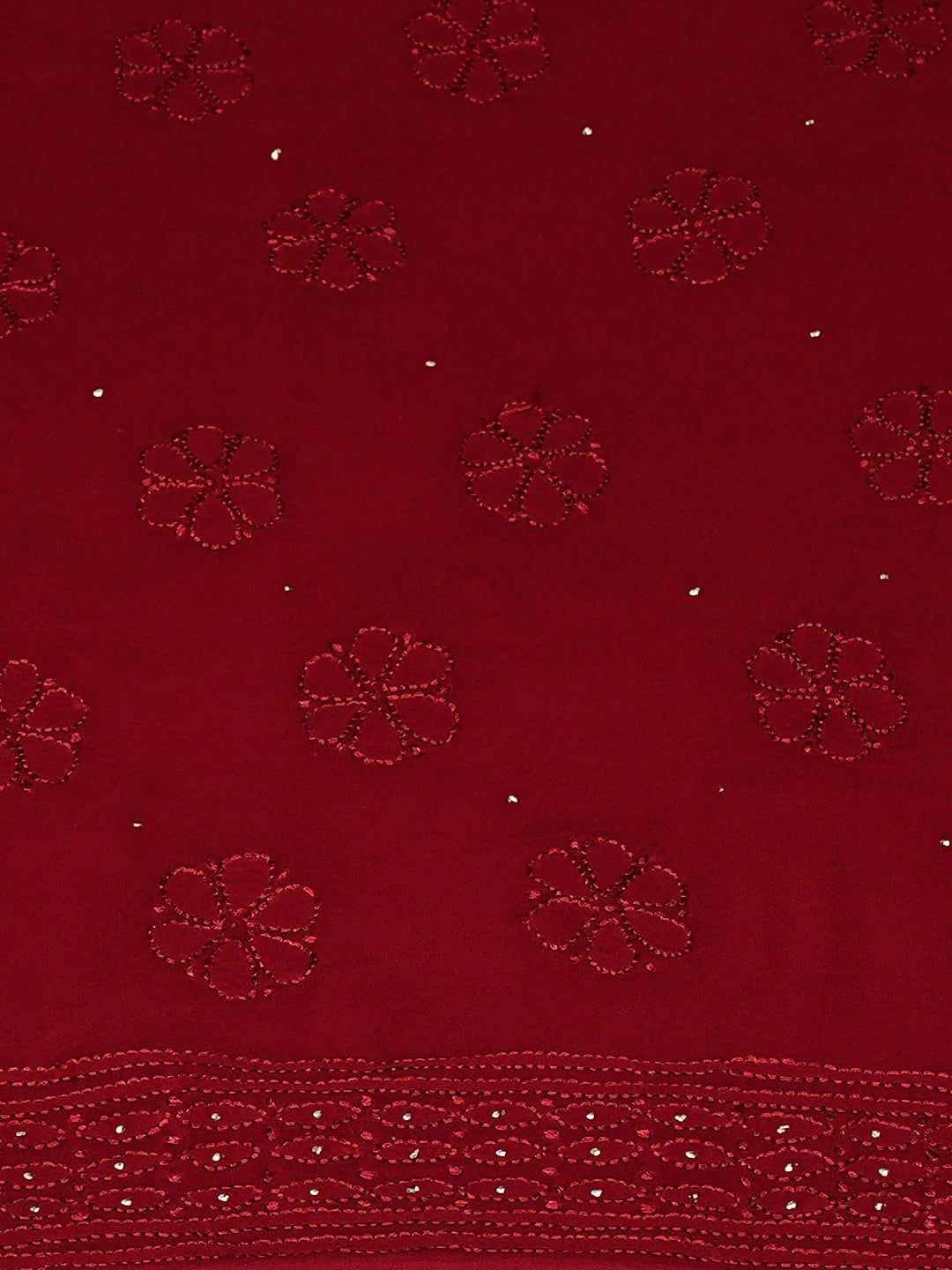 Ada Hand Embroidered Maroon Viscose Georgette Lucknowi Chikankari Unstitched Kurta Dupatta Set With Muqaish/Mukaish Work 01A933567