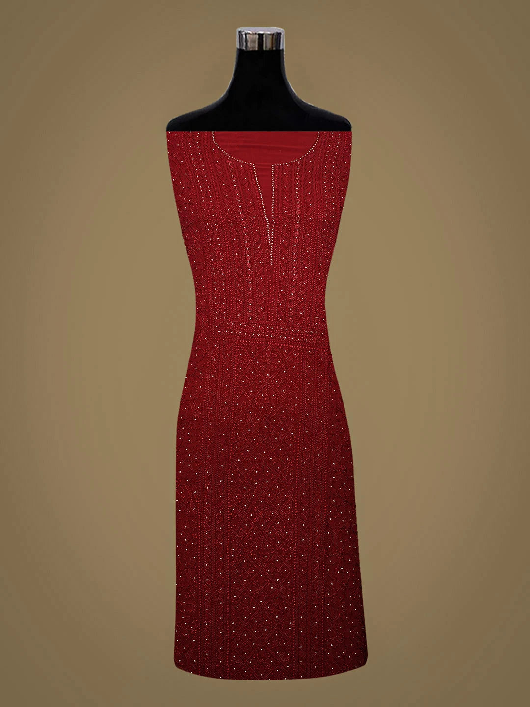 Ada Hand Embroidered Maroon Viscose Georgette Lucknowi Chikankari Unstitched Kurta Dupatta Set With Muqaish/Mukaish Work 01A933567