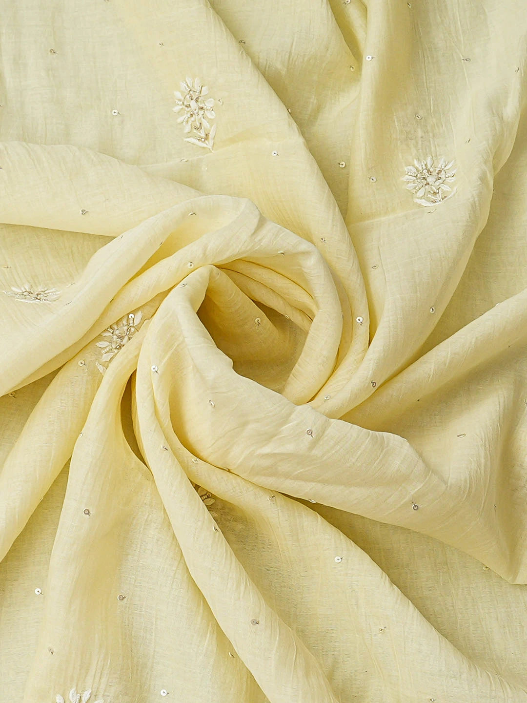Ada Hand Embroidered Lemon Chanderi Lucknowi Chikankari Unstitched Kurta Dupatta Set With Cutdana Work 01A936200