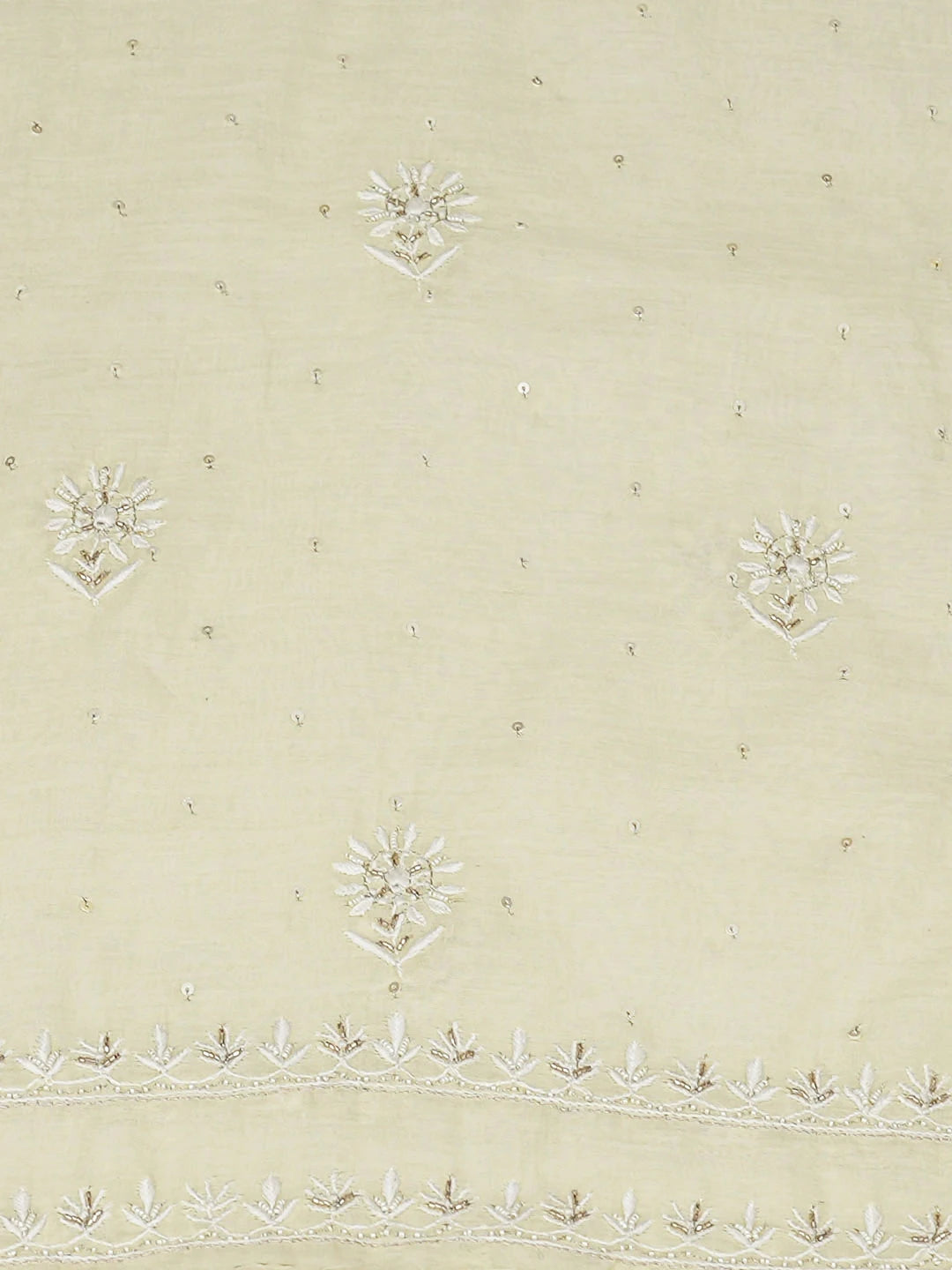 Ada Hand Embroidered Lemon Chanderi Lucknowi Chikankari Unstitched Kurta Dupatta Set With Cutdana Work 01A936200