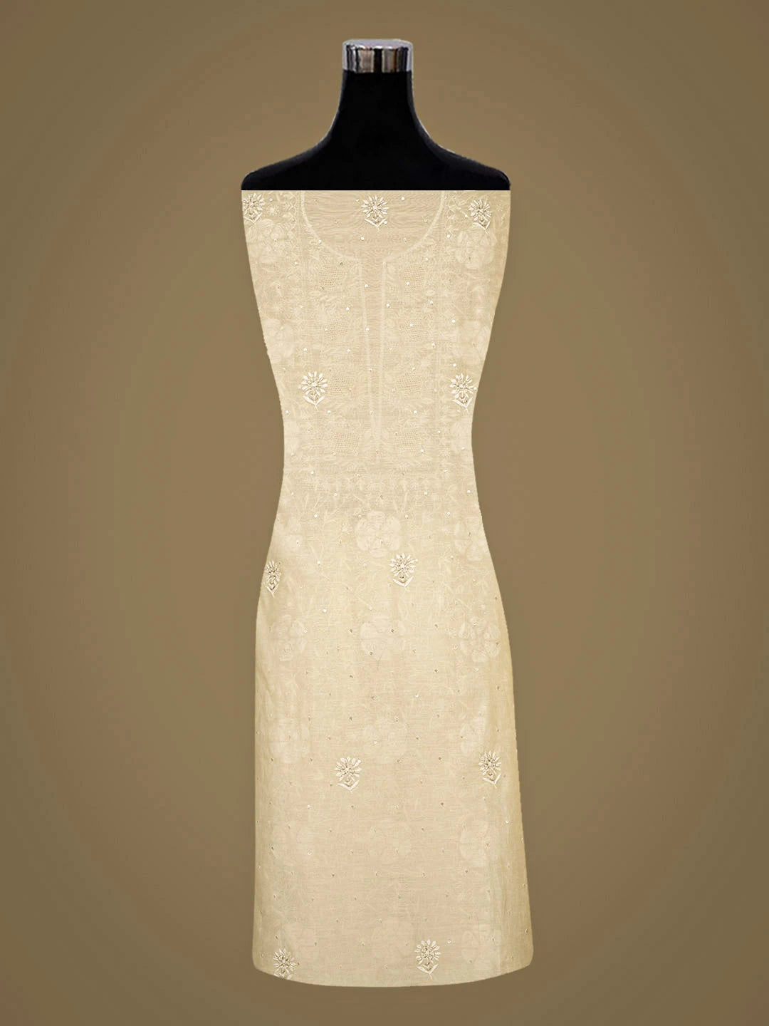 Ada Hand Embroidered Lemon Chanderi Lucknowi Chikankari Unstitched Kurta Dupatta Set With Cutdana Work 01A936200
