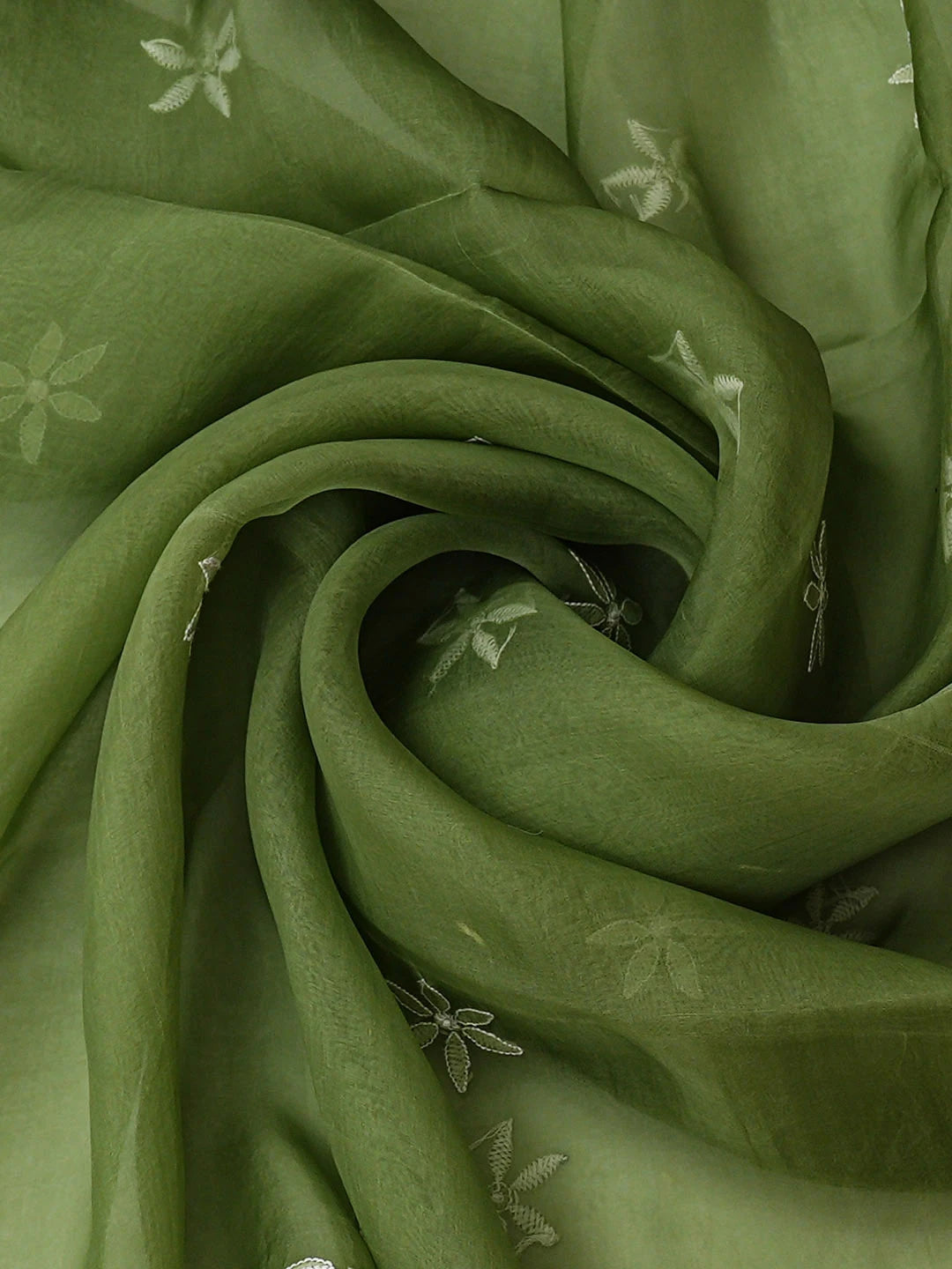 Ada Hand Embroidered Green Organza Lucknowi Chikankari Unstitched Kurta Dupatta Set 01A309161