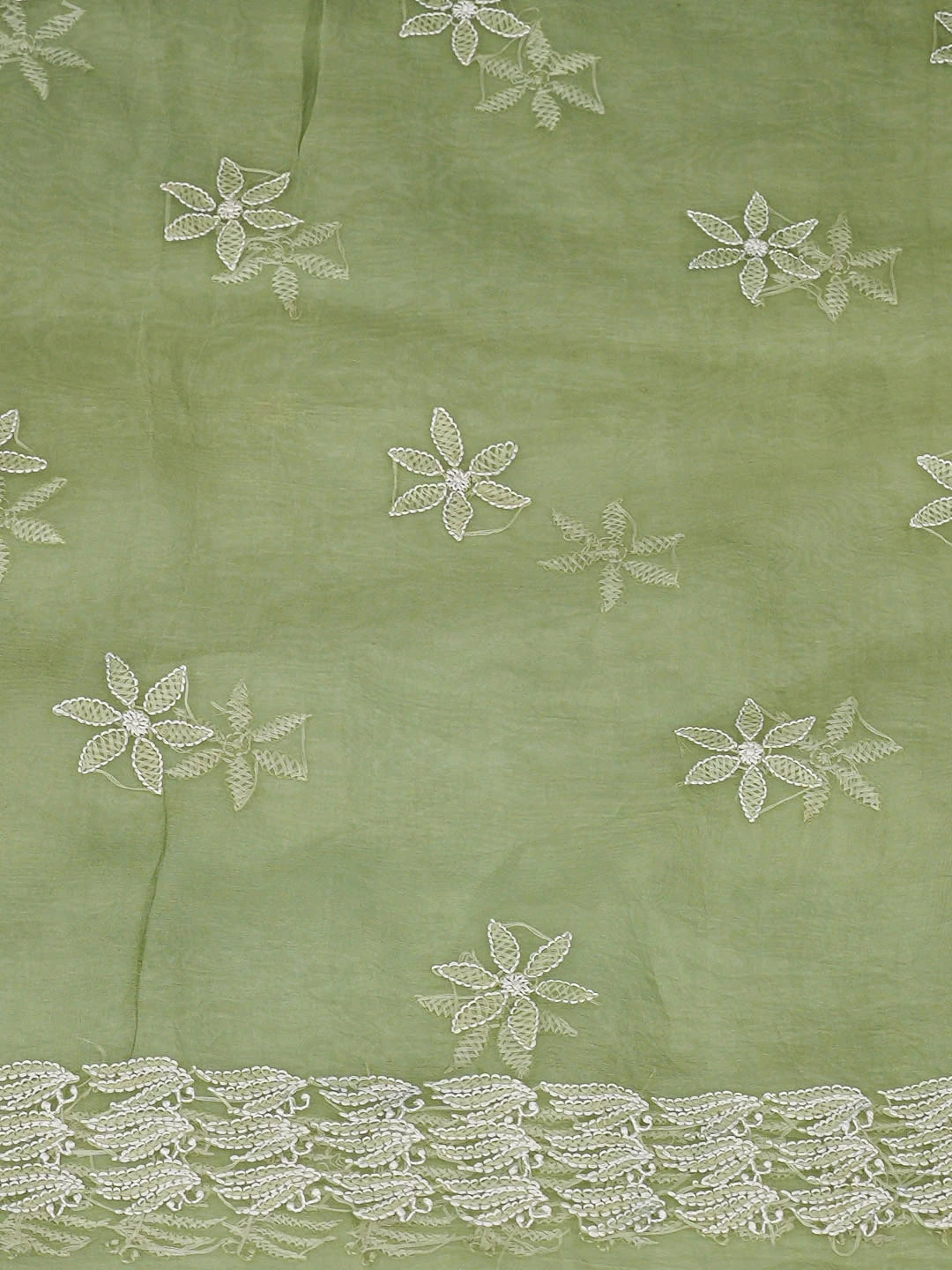 Ada Hand Embroidered Green Organza Lucknowi Chikankari Unstitched Kurta Dupatta Set 01A309161