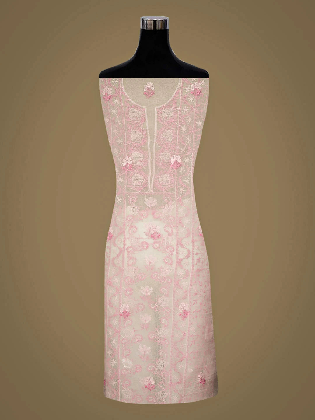 Ada Hand Embroidered White Organza Lucknowi Chikankari Unstitched Kurta Dupatta Set 01A963453