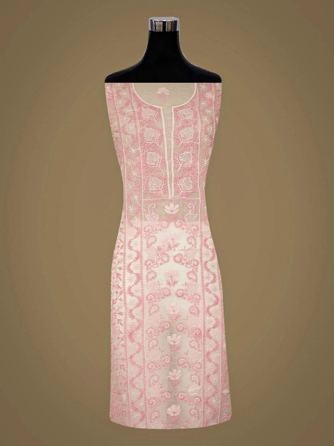 Ada Hand Embroidered White Organza Lucknowi Chikankari Unstitched Kurta Dupatta Set 01A963453