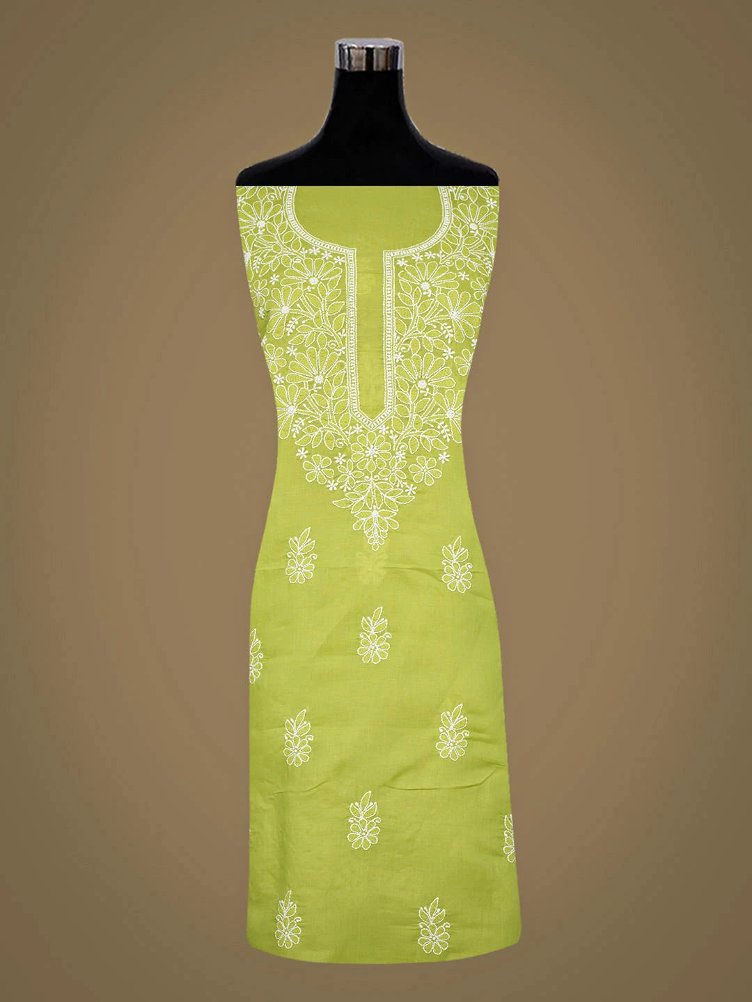 Ada Hand Embroidered Green Cotton lucknowi Chikankari Unstitched Kurta 01A946567