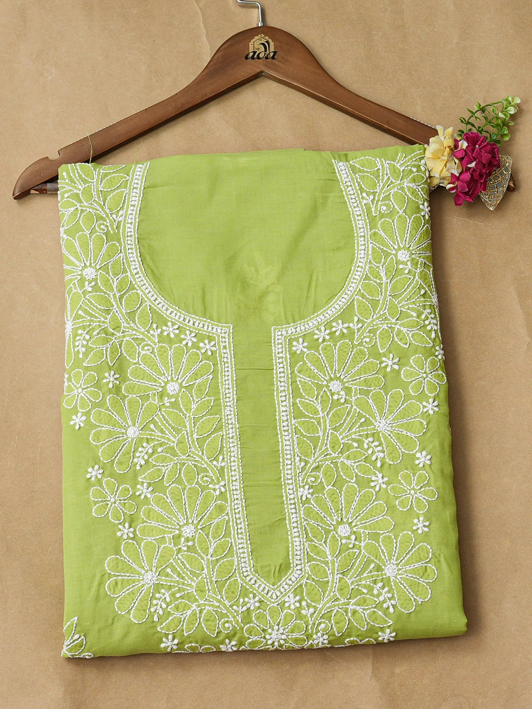 Ada Hand Embroidered Green Cotton lucknowi Chikankari Unstitched Kurta 01A946567