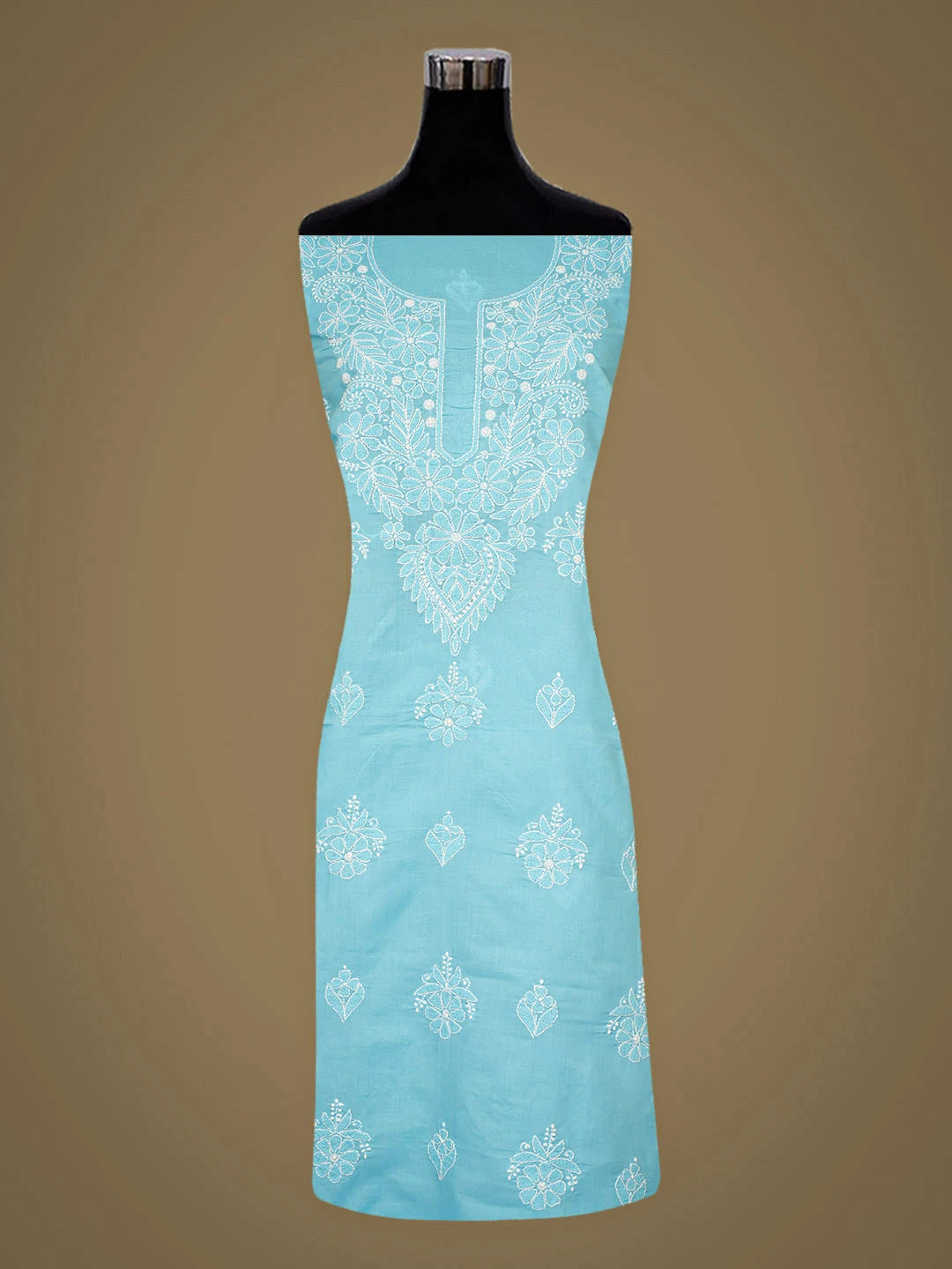 Ada Hand Embroidered Blue Cotton lucknowi Chikankari Unstitched Kurta 01A946895