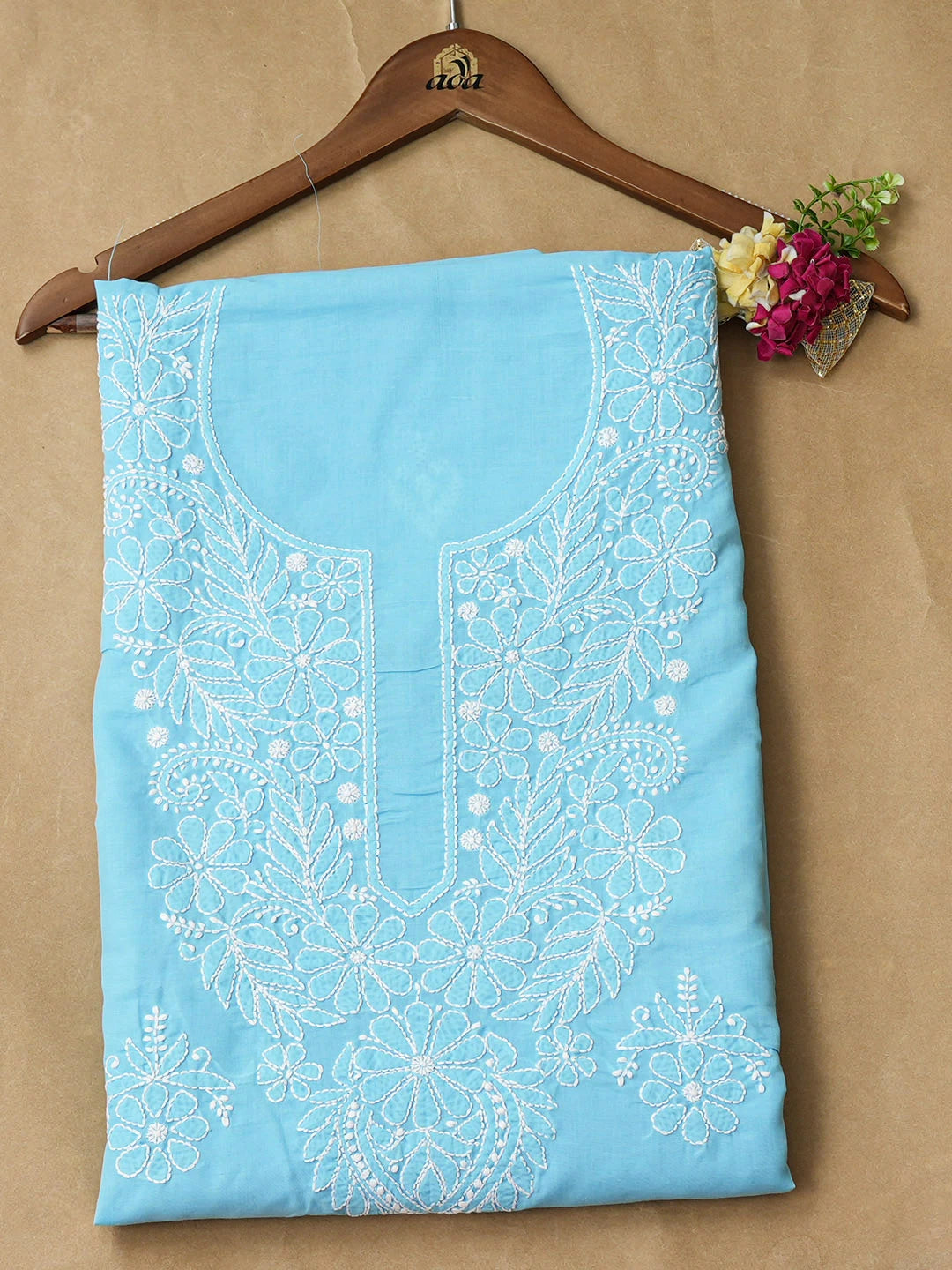 Ada Hand Embroidered Blue Cotton lucknowi Chikankari Unstitched Kurta 01A946895