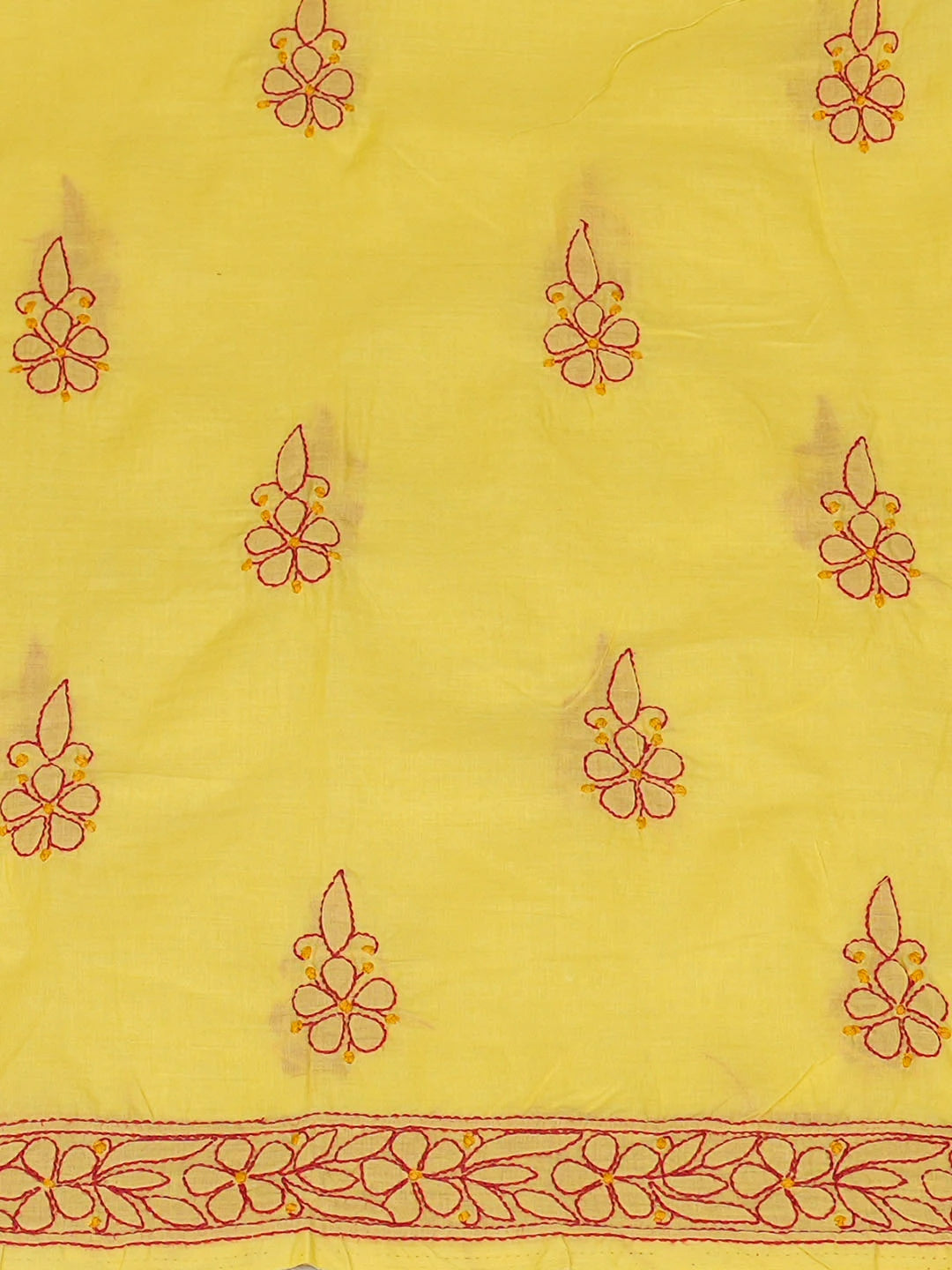 Ada Hand Embroidered Yellow Cotton lucknowi Chikankari Unstitched Kurta 01A946931
