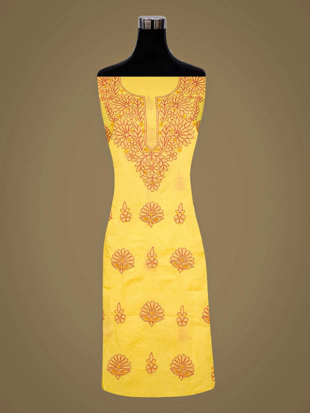 Ada Hand Embroidered Yellow Cotton lucknowi Chikankari Unstitched Kurta 01A946931