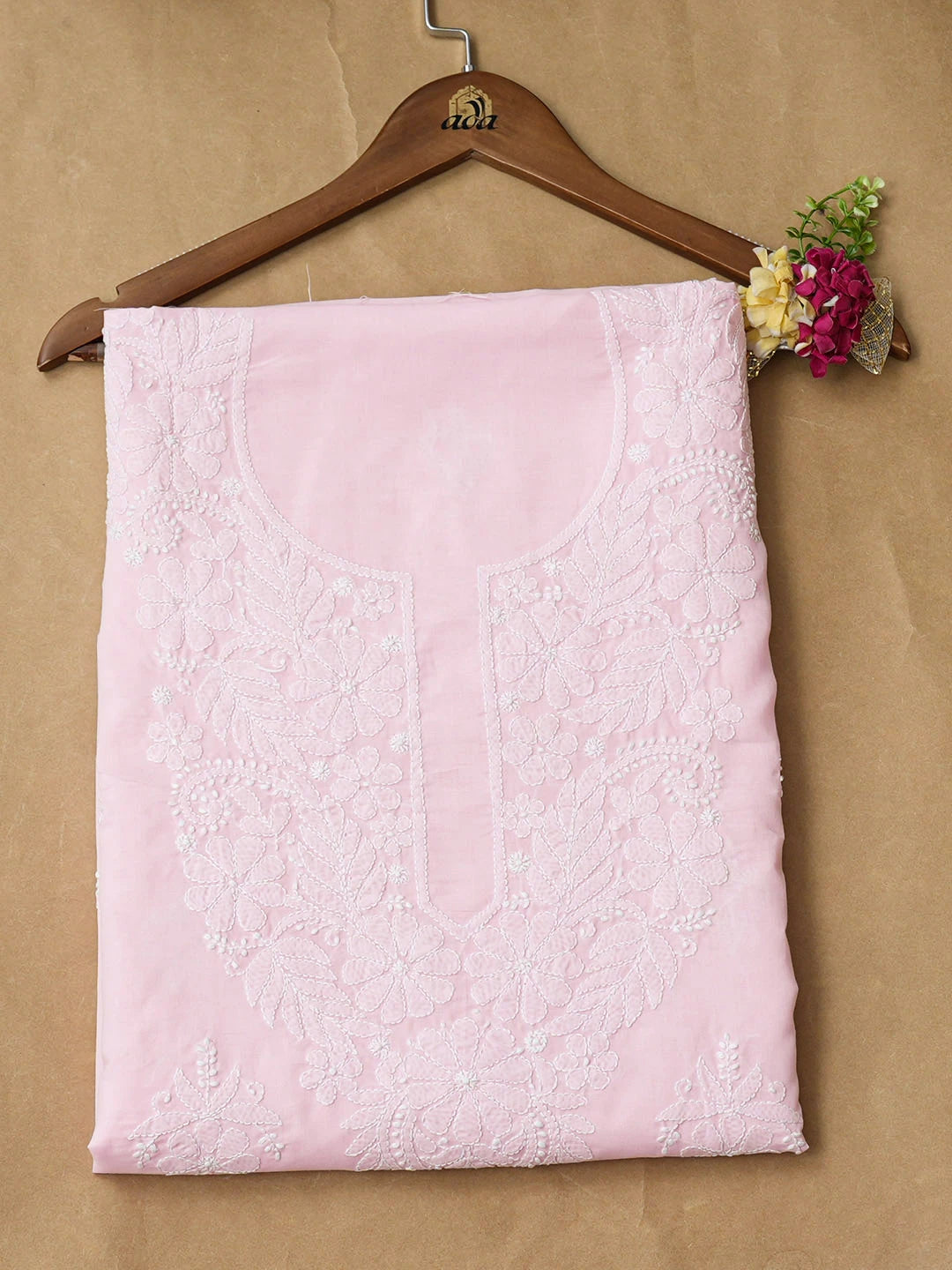 Ada Hand Embroidered Pink Cotton lucknowi Chikankari Unstitched Kurta 01A946898