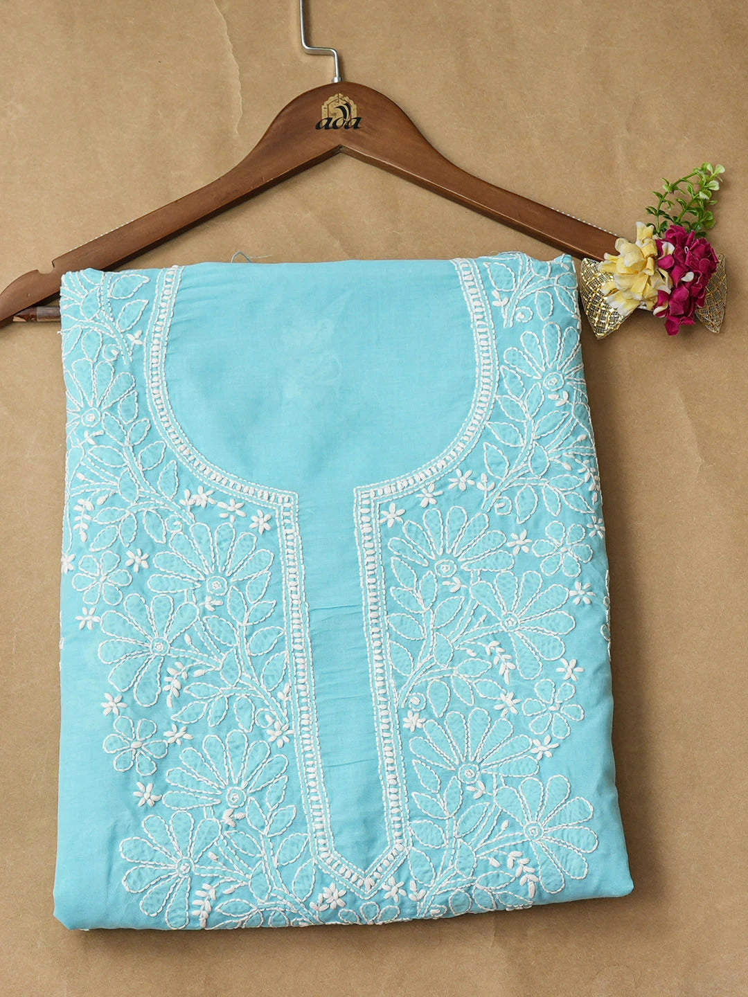 Ada Hand Embroidered Blue Cotton lucknowi Chikankari Unstitched Kurta 01A946564