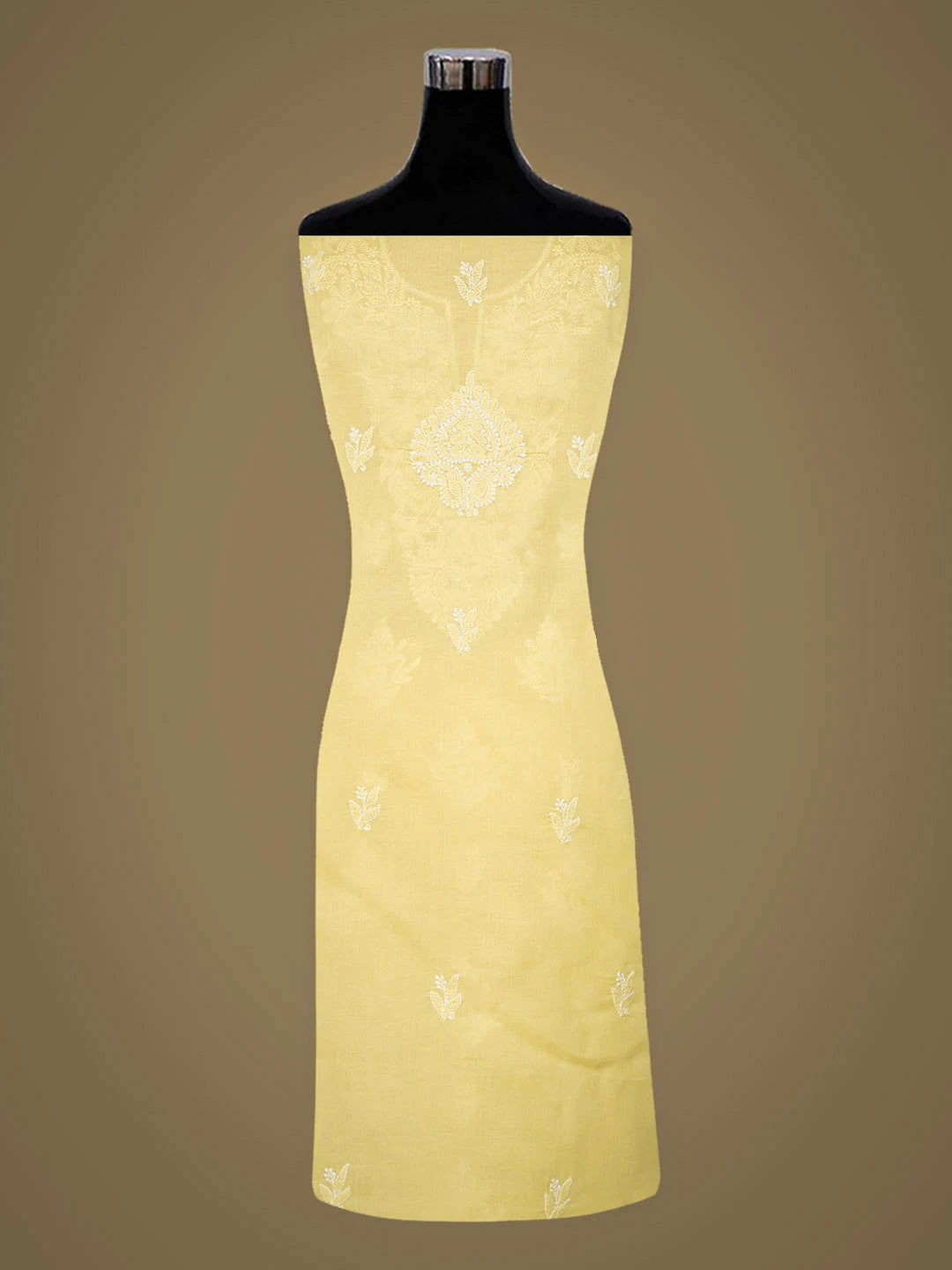 Ada Hand Embroidered Yellow Cotton lucknowi Chikankari Unstitched Kurta 01A946918