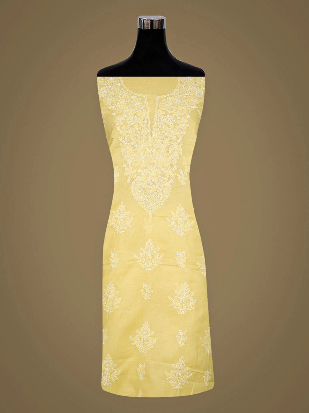 Ada Hand Embroidered Yellow Cotton lucknowi Chikankari Unstitched Kurta 01A946918