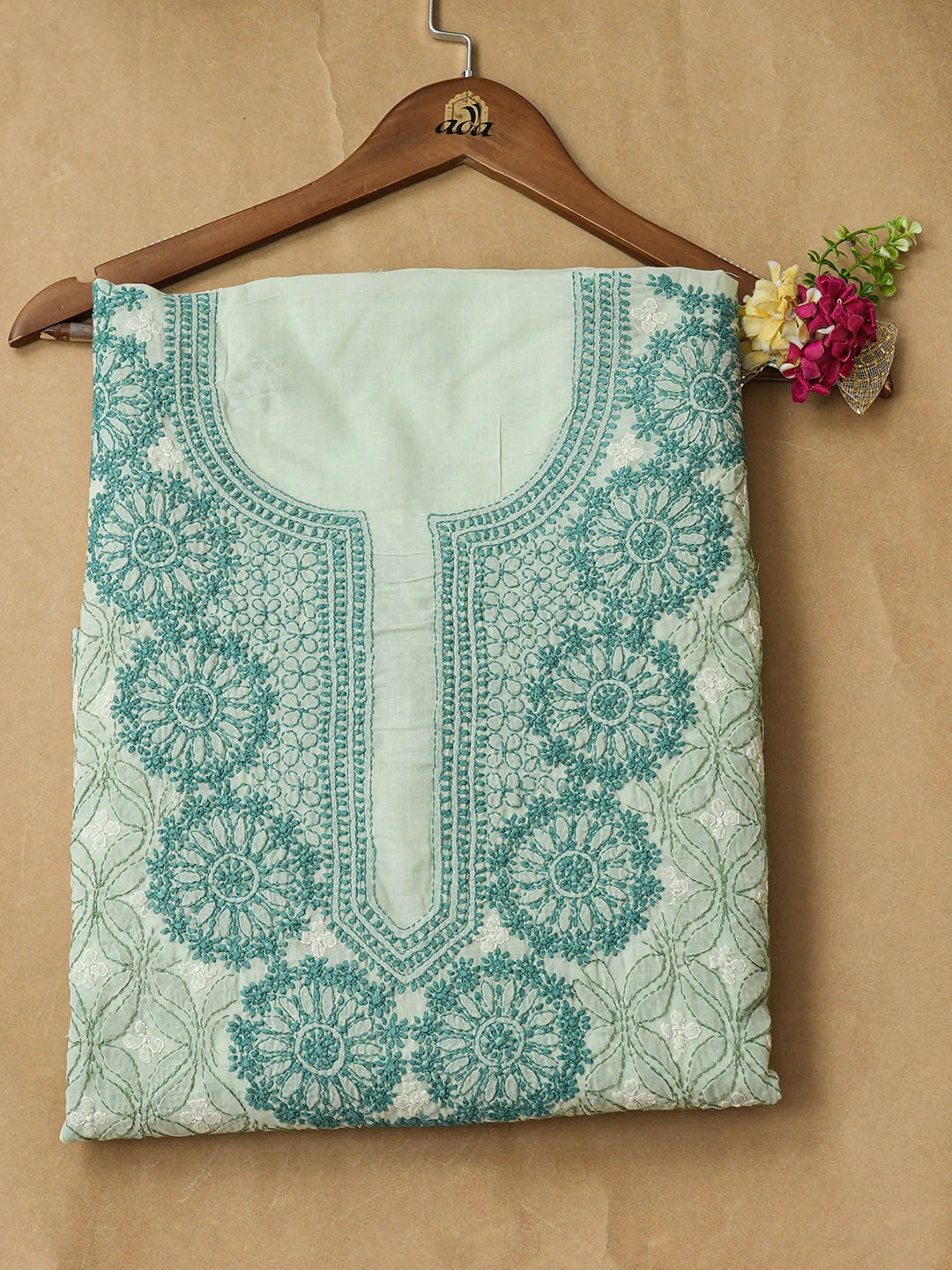 Ada Hand Embroidered Celadon Cotton lucknowi Chikankari Unstitched Kurta 01A919547