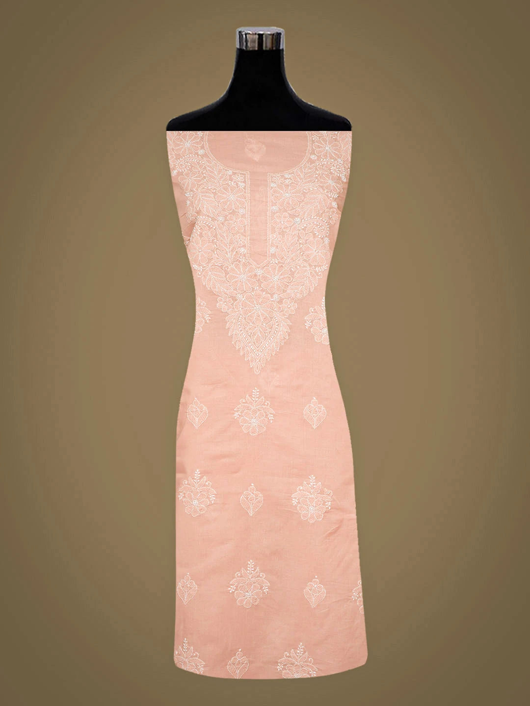 Ada Hand Embroidered Peach Cotton lucknowi Chikankari Unstitched Kurta 01A946889