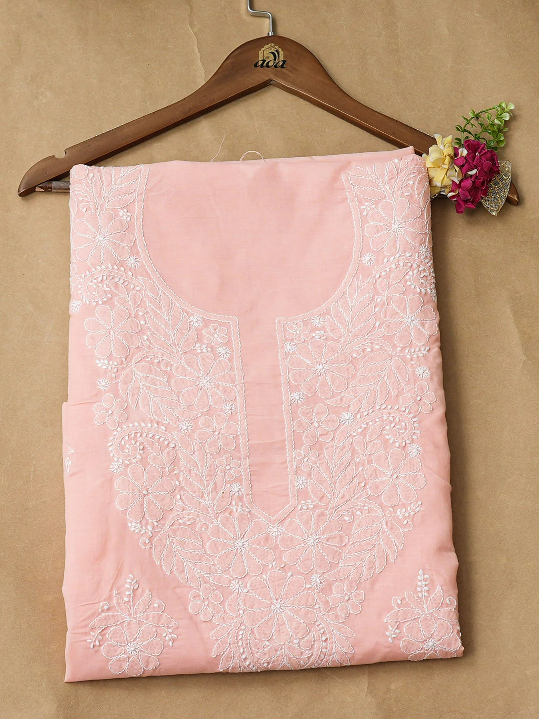 Ada Hand Embroidered Peach Cotton lucknowi Chikankari Unstitched Kurta 01A946889