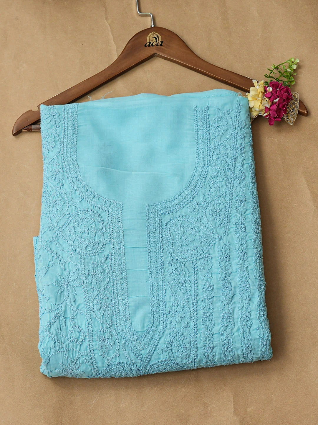 Ada Hand Embroidered Blue Cotton lucknowi Chikankari Unstitched Kurta 01A898603