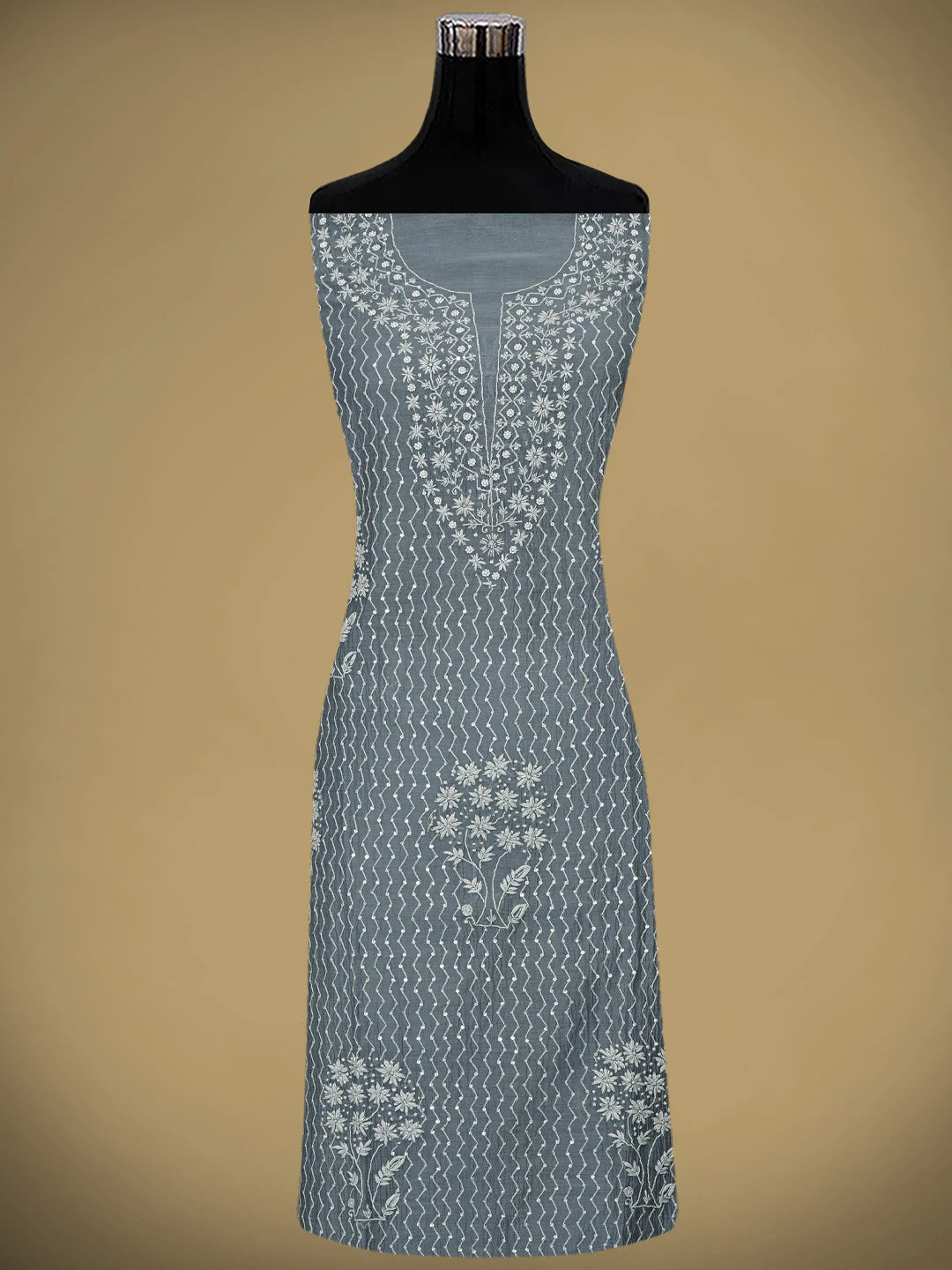 Ada Hand Embroidered Slate Grey Chanderi Lucknowi Chikankari Semi-stitched Kurta Dupatta Set With Cutdana Work 01A971915
