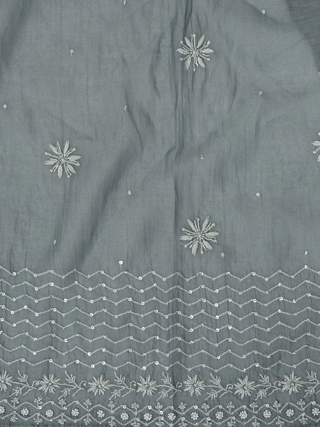 Ada Hand Embroidered Slate Grey Chanderi Lucknowi Chikankari Semi-stitched Kurta Dupatta Set With Cutdana Work 01A971915