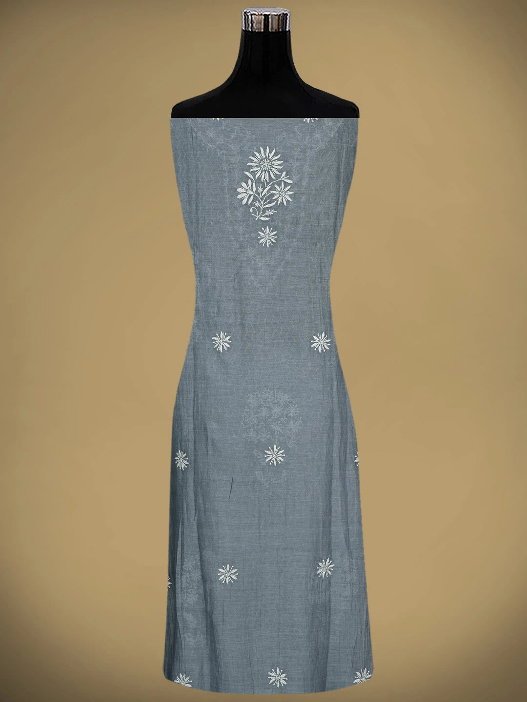 Ada Hand Embroidered Slate Grey Chanderi Lucknowi Chikankari Semi-stitched Kurta Dupatta Set With Cutdana Work 01A971915