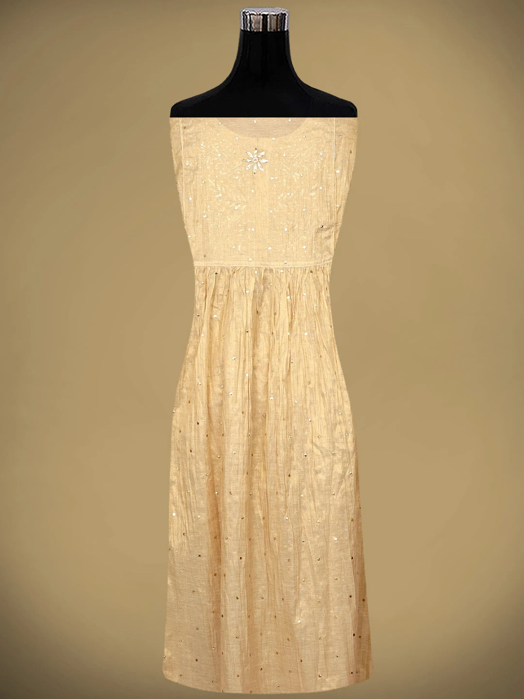 Ada Hand Embroidered Camel Brown Tissue Semi-Stitched A-line Kurta Dupatta Set With Muqaish Work 01A970295