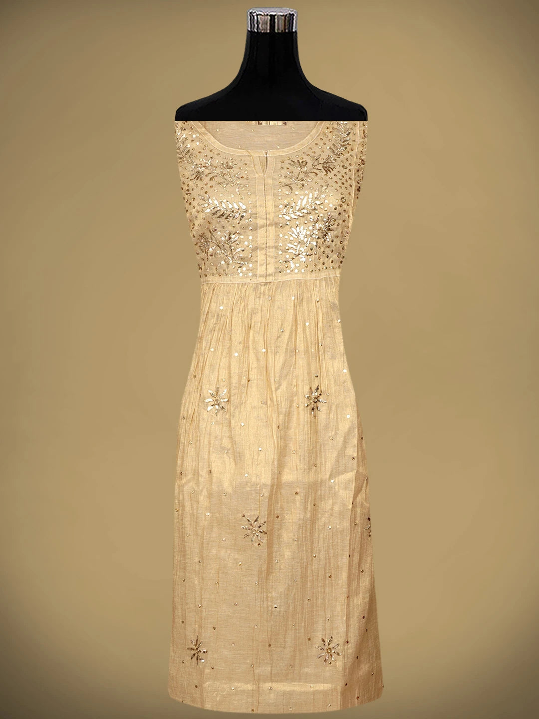 Ada Hand Embroidered Camel Brown Tissue Semi-Stitched A-line Kurta Dupatta Set With Muqaish Work 01A970295