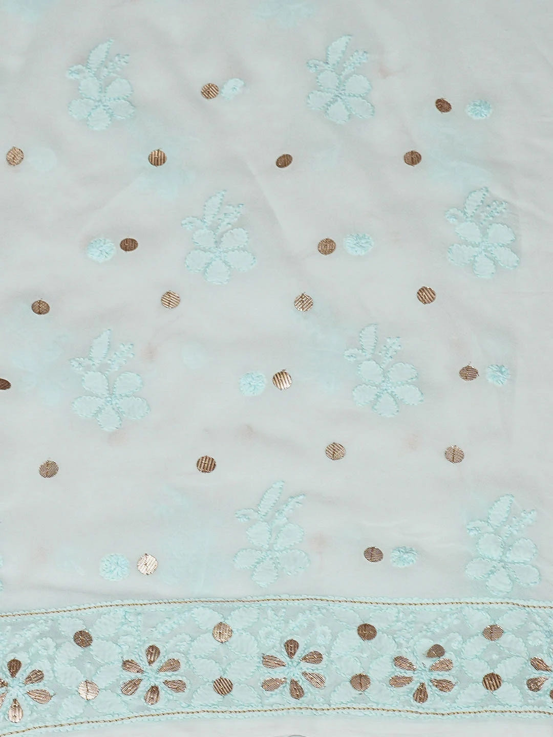 Ada Hand Embroidered Sea Green Viscose Georgette Lucknowi Chikankari Unstitched Kurta Dupatta Set With Gotapatti Work 01A962633
