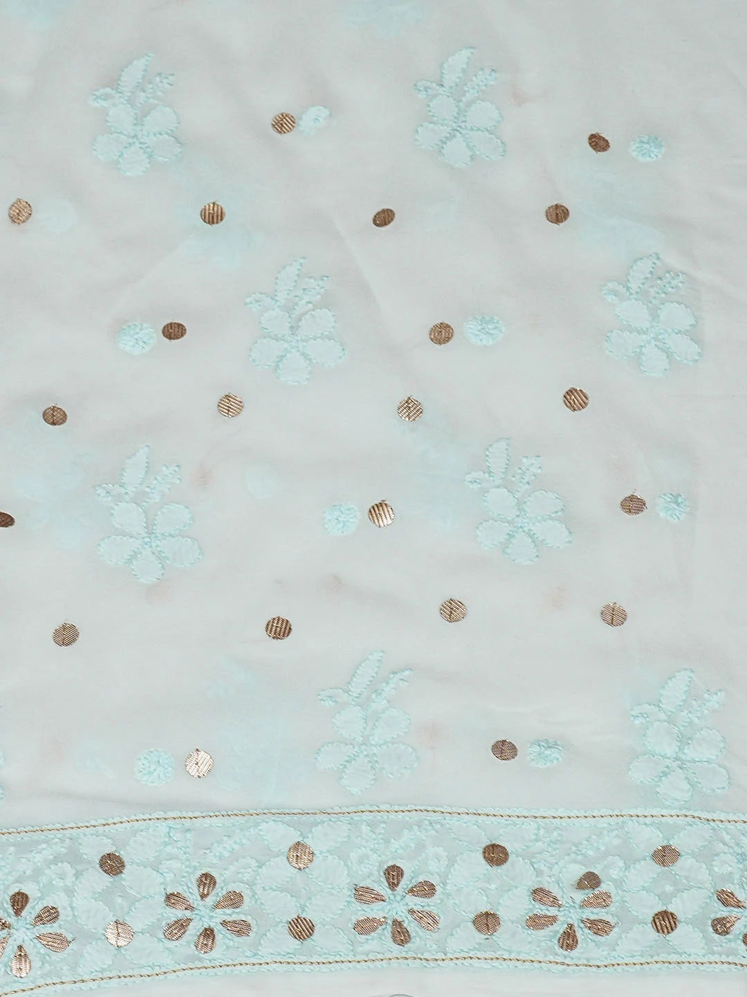 Ada Hand Embroidered Sea Green Viscose Georgette Lucknowi Chikankari Unstitched Kurta Dupatta Set With Gotapatti Work 01A962633