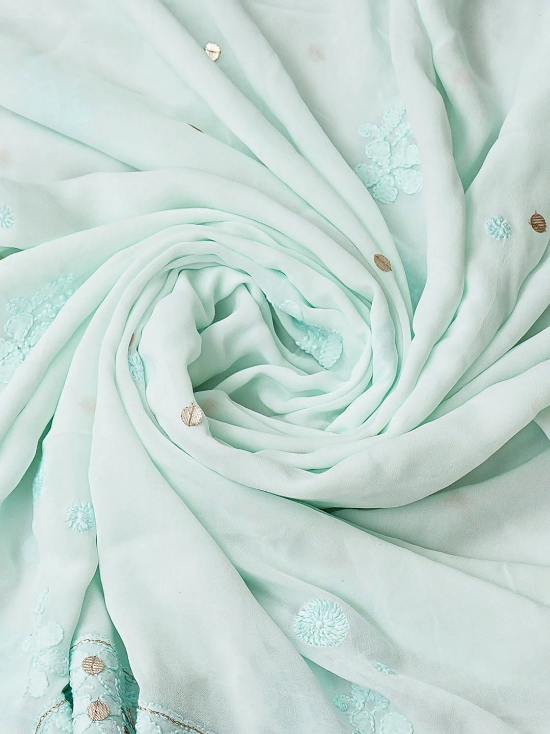 Ada Hand Embroidered Sea Green Viscose Georgette Lucknowi Chikankari Unstitched Kurta Dupatta Set With Gotapatti Work 01A962633