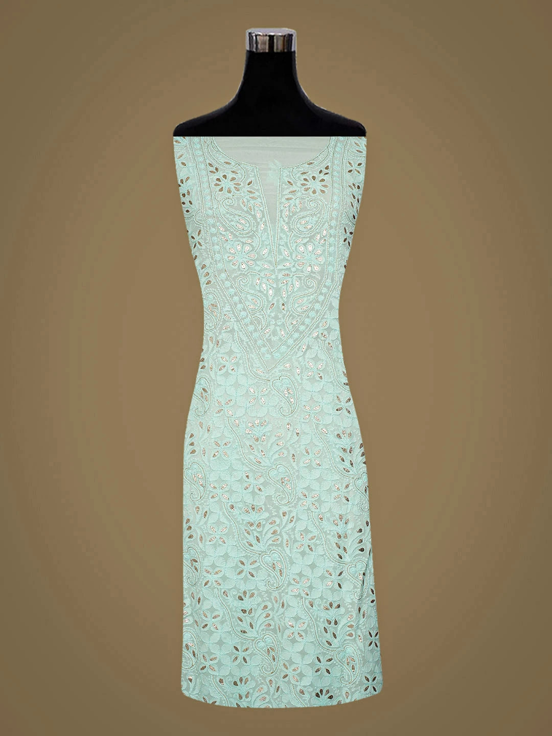Ada Hand Embroidered Sea Green Viscose Georgette Lucknowi Chikankari Unstitched Kurta Dupatta Set With Gotapatti Work 01A962633