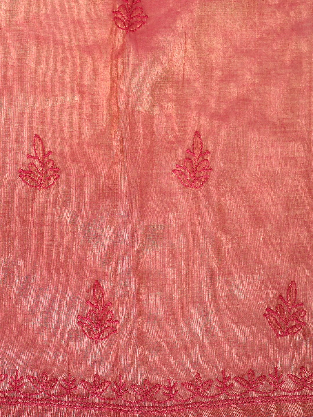 Ada Hand Embroidered Blushed Brick Red Tissue Lucknowi Chikankari Semi-stitched Kurta Dupatta Set 01A946101