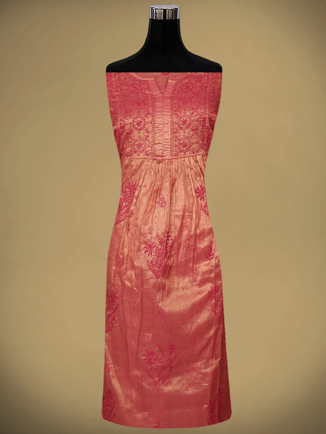Ada Hand Embroidered Blushed Brick Red Tissue Lucknowi Chikankari Semi-stitched Kurta Dupatta Set 01A946101